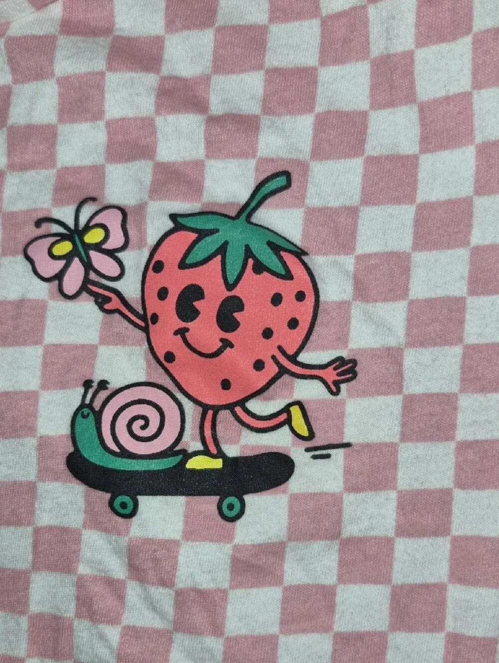 Pink Checkered Strawberry Graphic Tee - Girls XXL